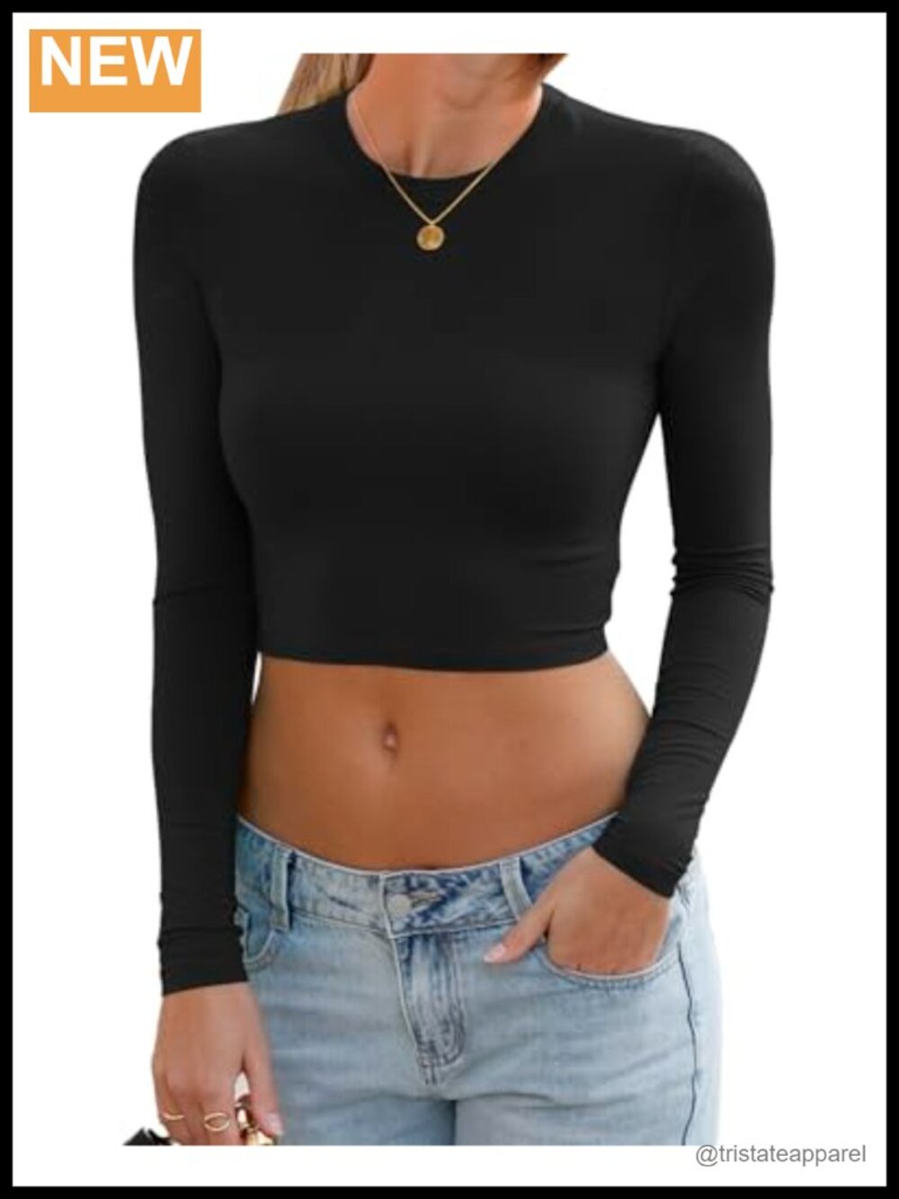 Women's Slim Fit Long Sleeve Crop Top Crew Neck Rayon Stretch